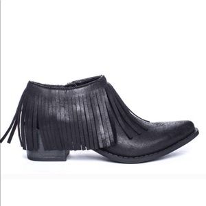 Coconuts By Matisse Bayou Black Fringe Ankle Leather Bootie